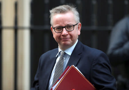 FILE PHOTO: Britain's Secretary of State for Environment, Food and Rural Affairs Michael Gove leaves 10 Downing Street in London, January 16, 2018. REUTERS/Hannah McKay/File Photo