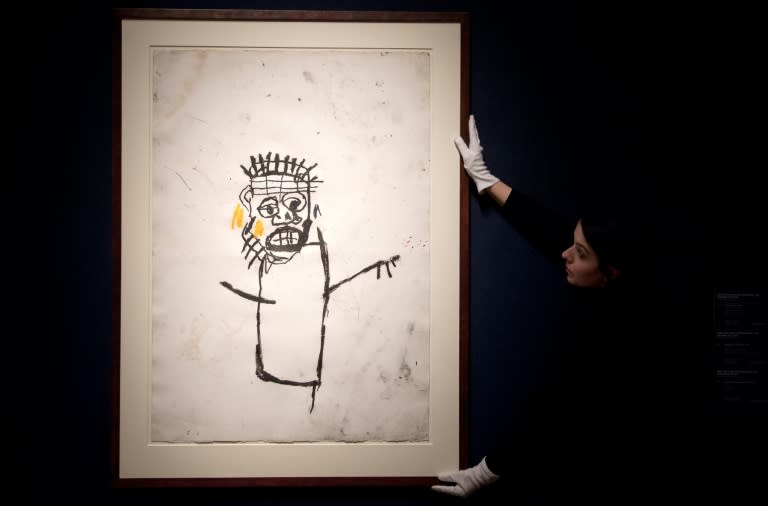 An artwork by Jean-Michel Basquiat, 'Untitled', seen on display during a photocall for the Post-War and Contemporary art sale at Christie's in London, in March 2017