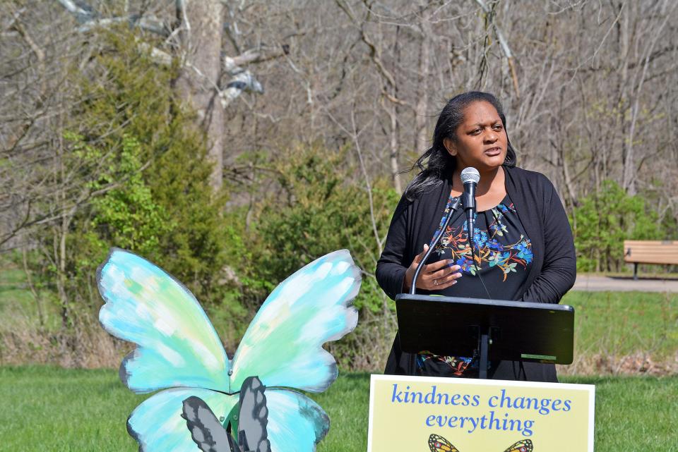 Laine Young-Walker, psychiatry department chair for University of Missouri Health Care, speaks Monday at a 10-year-anniversary celebration of Children's Grove, an organization focused on youth mental health.