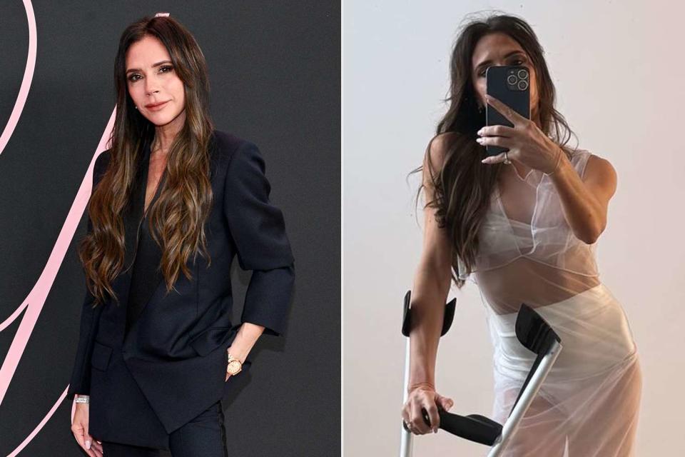 <p>Michael Buckner/Variety via Getty; Victoria Beckham/Instagram</p> Victoria Beckham poses in sheer, underwear- flaunting gown.