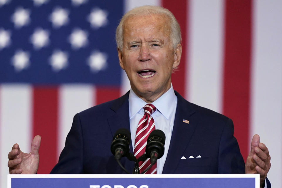 Democratic presidential candidate former Vice President Joe Biden speaks during a Hispanic Heritage Month event, Tuesday, Sept. 15, 2020, at Osceola Heritage Park in Kissimmee, Fla. Democrat Joe Biden has left little doubt that if elected he would try to scale back President Donald Trump’s buildup in nuclear weapons spending. And although he has not fully detailed his nuclear policy priorities, Biden says he would push for less reliance on the world’s deadliest weapons. (AP Photo/Patrick Semansky)