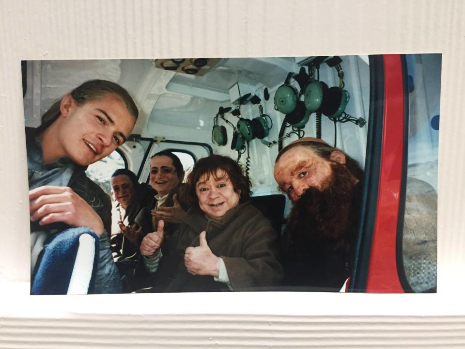 Bloom in a helicopter with some of the film's stunt doubles. (Credit: Orlando Bloom / Facebook)