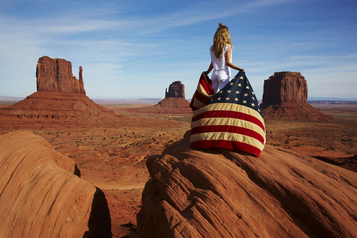 girl canyon american flag