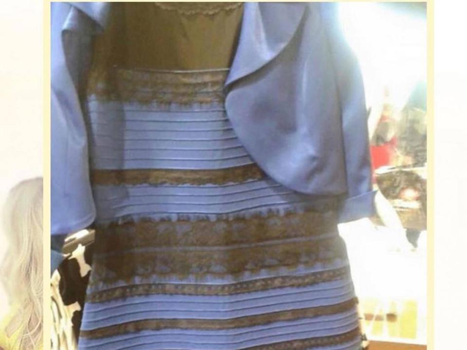 The photo dress posted on social media divided opinion as to whether it was white/gold, or black/blue (Swiked / Tumblr)
