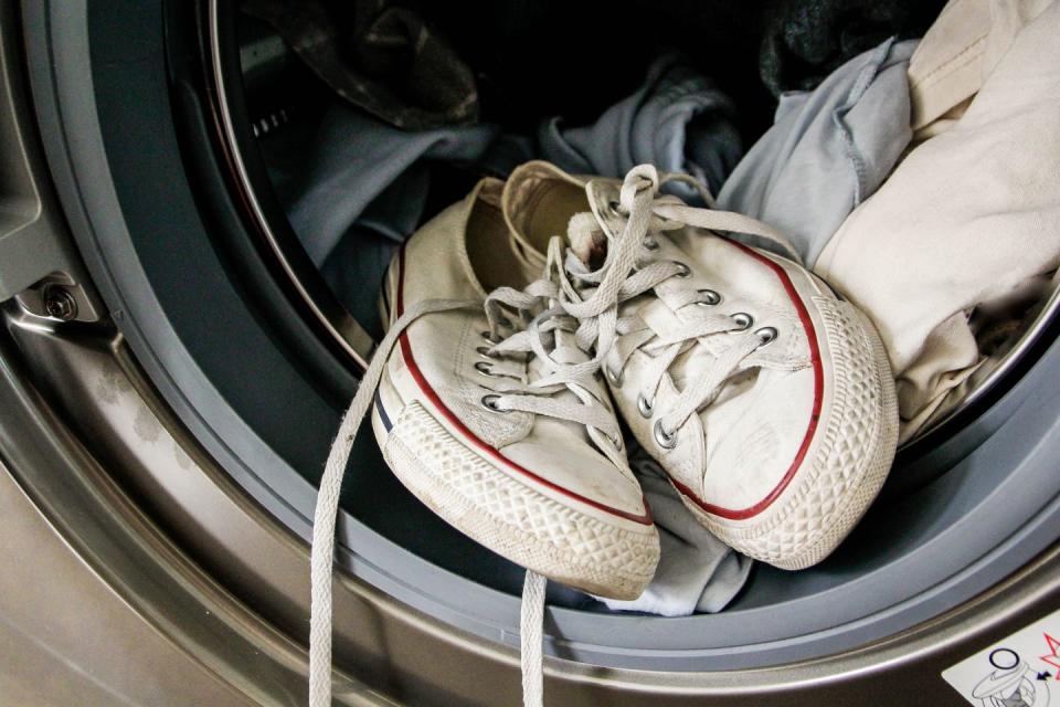 trainers in a washing machine drum