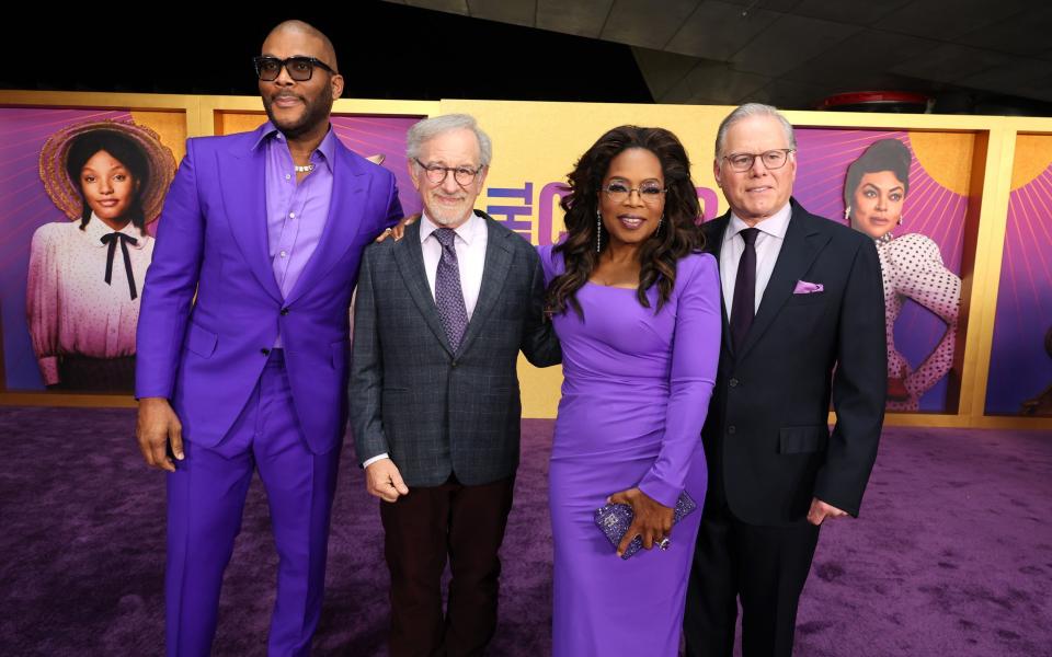 David Zaslav attending a Color Purple screening with Tyler Perry, Steven Spielberg and Oprah Winfrey