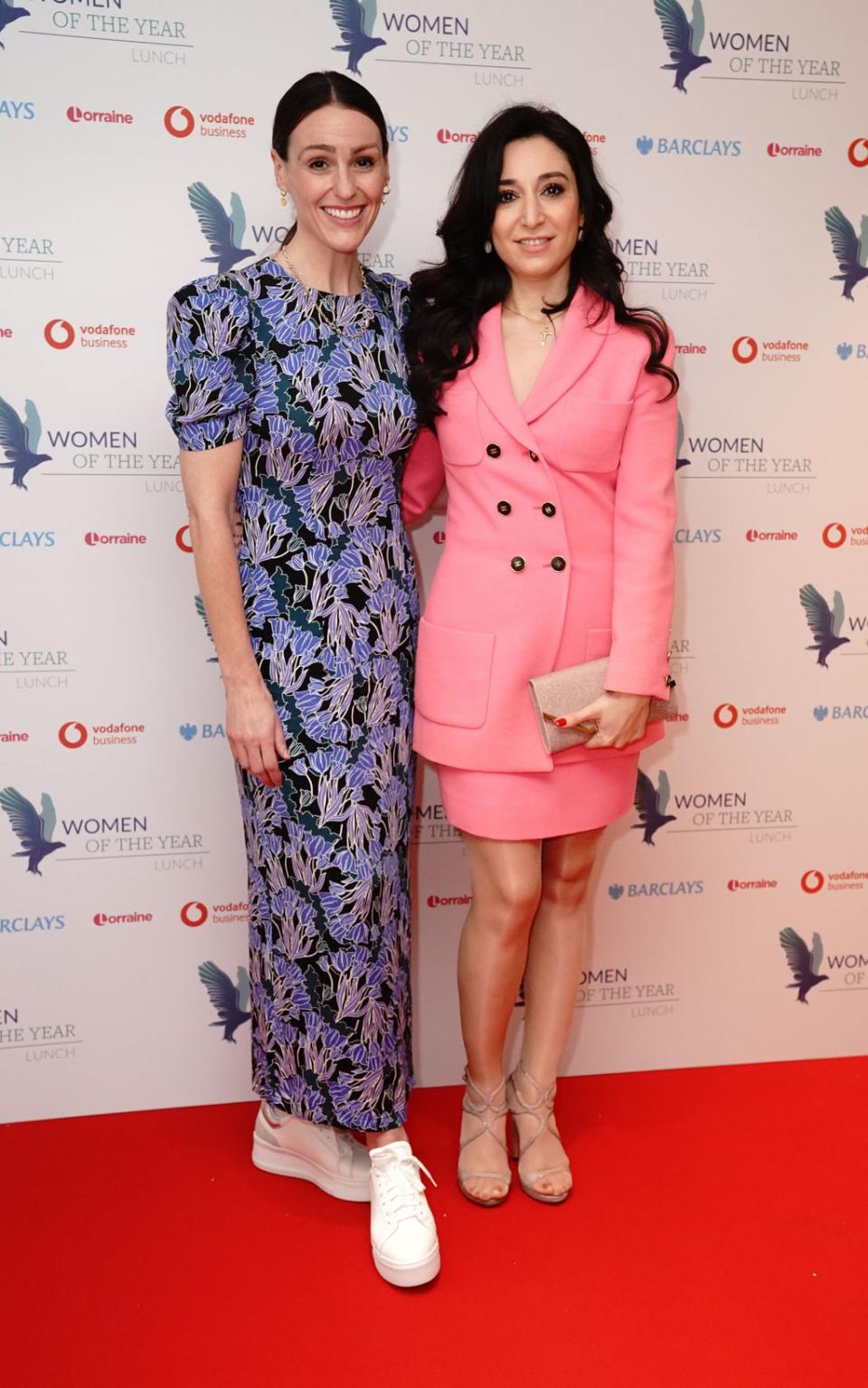 Suranne Jones (left) and Vodafone's Woman of the Year Innovation Award Winner Heba Bevan arrive (PA)