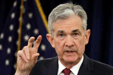 Federal Reserve Board Chairman Jerome Powell speaks during his news conference after a Federal Open Market Committee meeting in Washington, U.S., December 19, 2018. REUTERS/Yuri Gripas