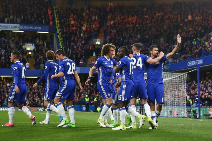 Chelsea celebrate scoring against Middlesbrough