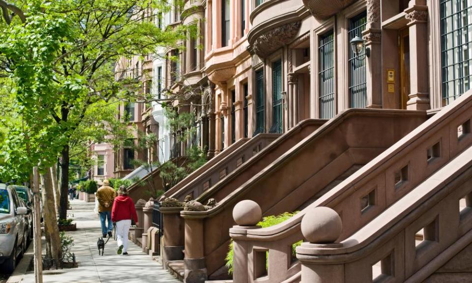 Brownstone apartment buildings on the Upper West Side of Manhattan.