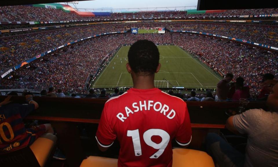 A Manchester United fan attends last year’s ICC meeting between Manchester United and Barcelona at FedExField