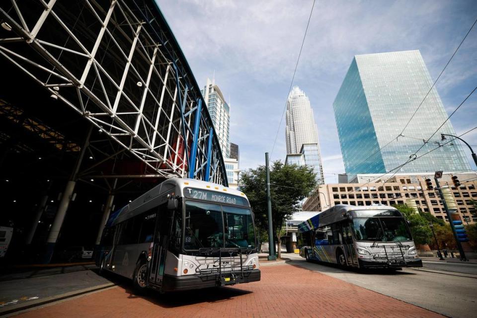 The Charlotte Area Transit System’s bus division is its largest, and now it’ll have a new operator. Pictured here, a bus departs the uptown Charlotte transit center.