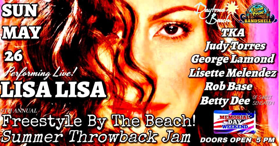 A poster promotes a Memorial Day weekend '80s throwback concert featuring singer Lisa Lisa at the Daytona Bandshell.