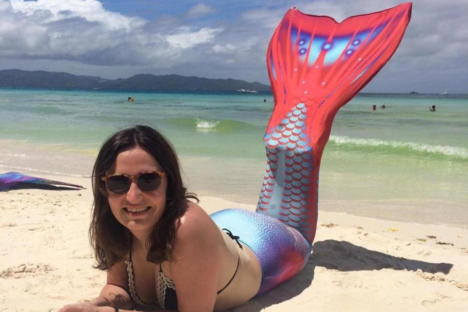 Cathy Adams learning how to be a mermaid in Boracay