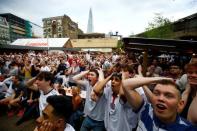 England soccer fans watch the team's first match in the World Cup against Tunisia at Flat Iron Square in London, Britain, June 18, 2018. REUTERS/Henry Nicholls