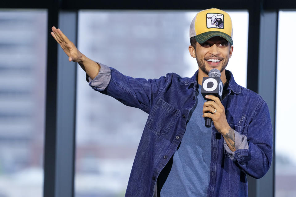 Actor Jordan Fisher addresses attendees of the Global Citizen Now conference, Thursday, May 2, 2024, in New York. (AP Photo/Mary Altaffer)