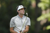 Bubba Watson watches his drive on the 11th tee during the first round of the Rocket Mortgage Classic golf tournament, Thursday, July 2, 2020, at the Detroit Golf Club in Detroit. (AP Photo/Carlos Osorio)