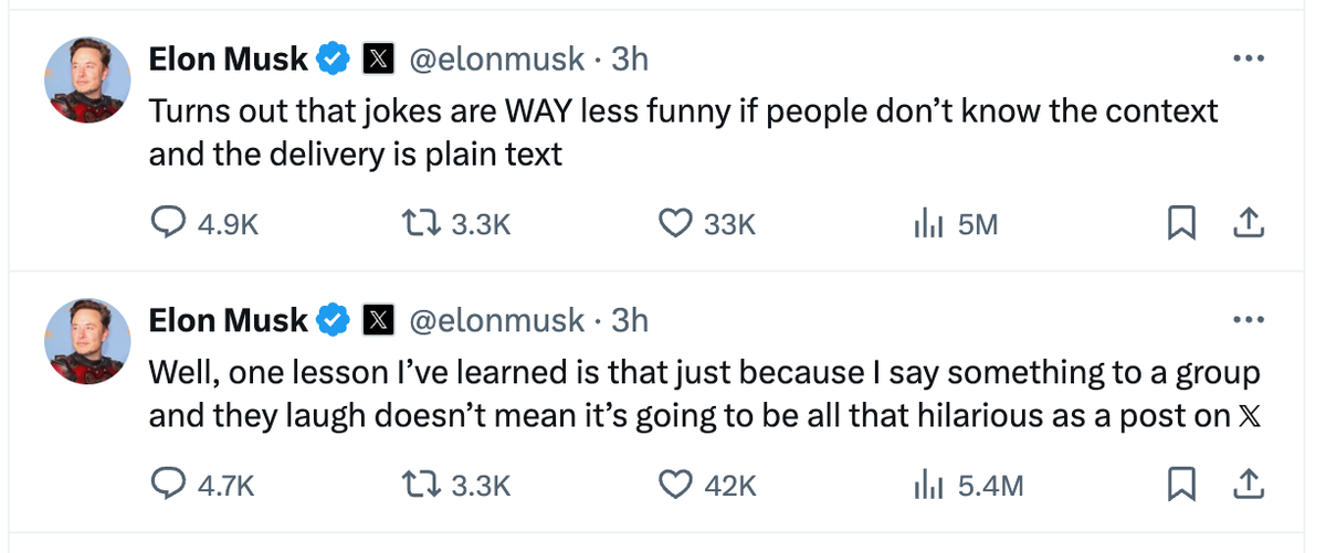 Musk did not apologize and instead claimed the post was ‘a joke’ (@elonmusk/X)