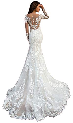 WaterDress Long Sleeve Beach Wedding Dresses for Bride 2021 Lace Applique Mermaid Bridal Gowns for Women White 8