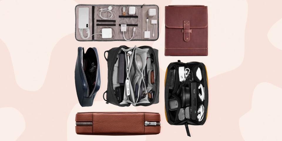 woolnut leather tech organizer, dapper wrapper, tech drop kit, techfolio pro leather cord organizer, native union stow tech organizer, tech pouch