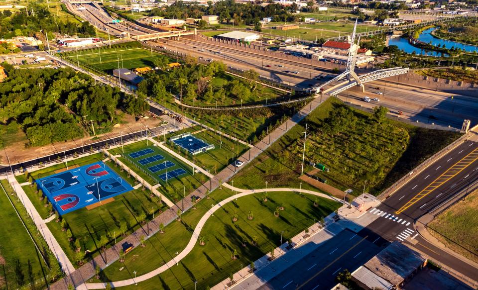 The ball courts in Oklahoma City's Lower Scissortail Park are pictured Monday, Sept. 19, 2022.