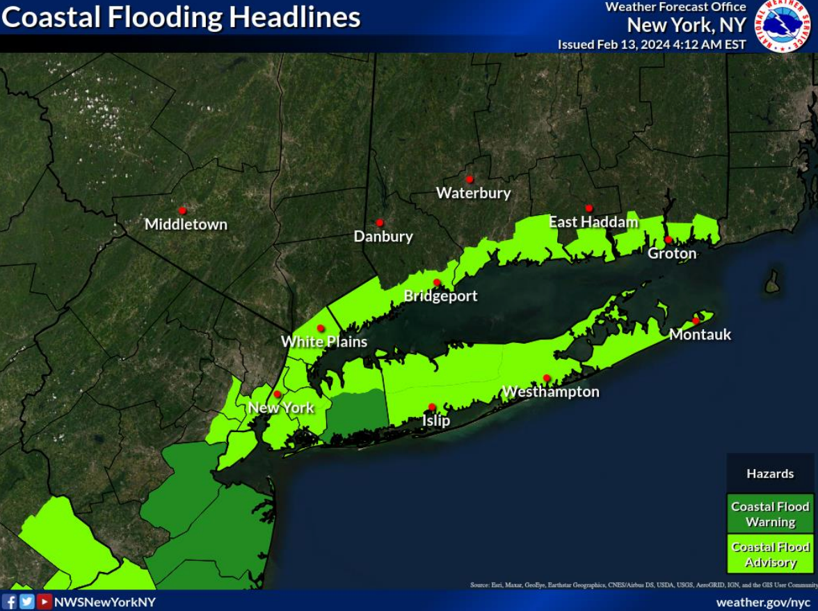 Coastal flood warning and advisory in the New York area on Tuesday (Coastal flood warning and advisory in the New York area on Tuesday)