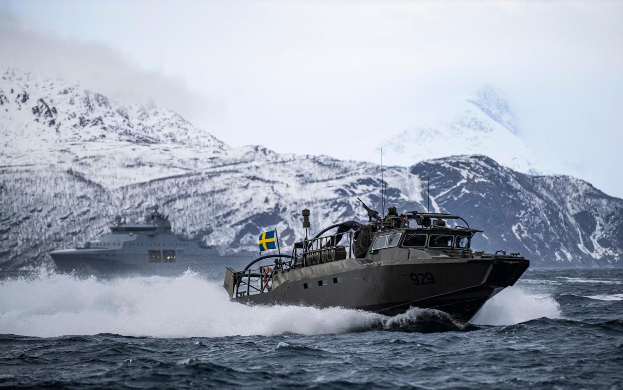 A Swedish CB90-class fast assault craft in action