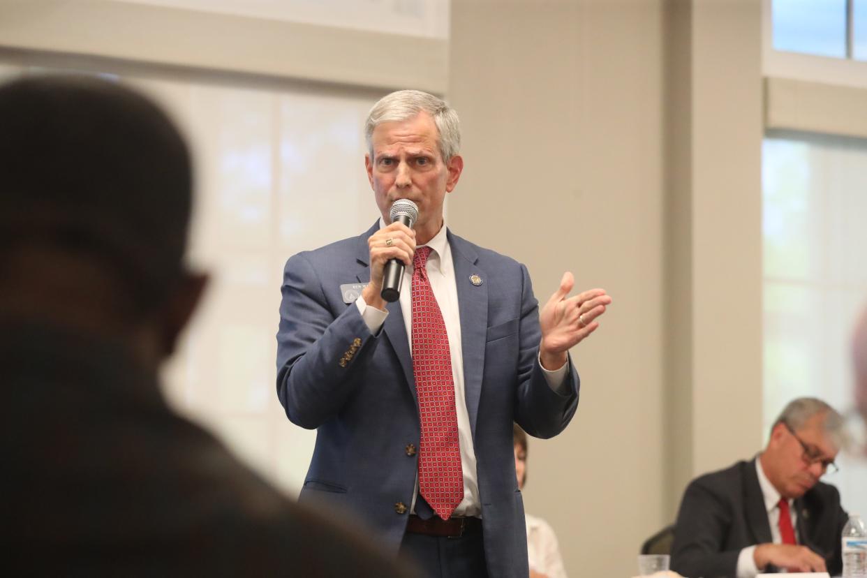 State Senator Ben Watson offers remarks during a candidate forum on Thursday, April 18, 2024 at the Richmond Hill City Center.