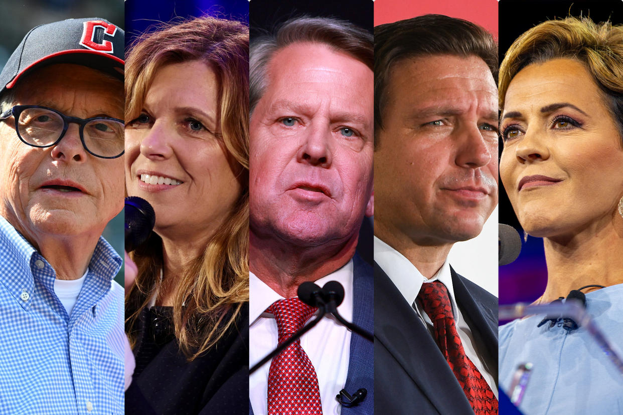 Ohio Gov. Mike DeWine; Republican nominee Christine Drazan; Republican gubernatorial candidate Gov. Brian Kemp; Gov. Ron DeSantis; Republican nominee for Arizona Gov. Kari Lake