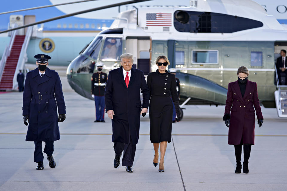 <p>The Trumps arrive to a farewell ceremony at Joint Base Andrews in Maryland.</p>