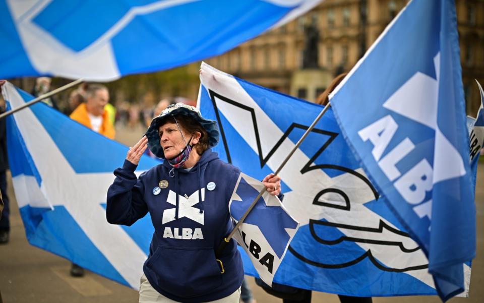 Scottish independence supporters gather in George Square for a rally organised by 'All Under One Banner' on May 1 - Jeff J Mitchell/Getty Images Europe 