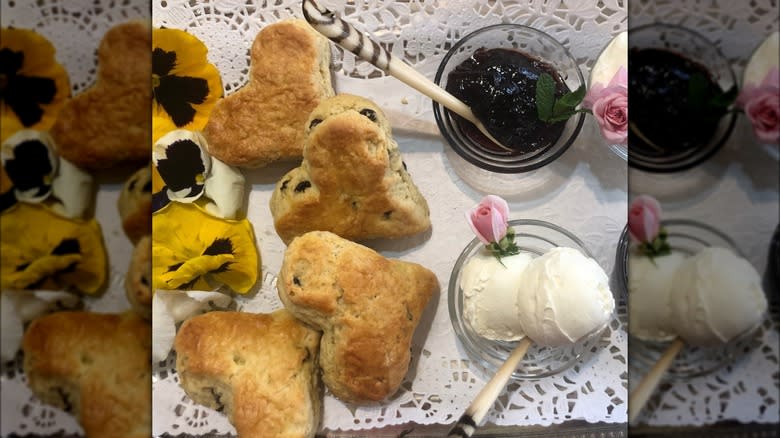 Heart-shaped scones and jam