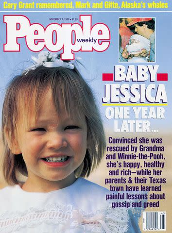 <p>People</p> PEOPLE's November 7, 1988 cover marking the one-year anniversary of Jessica McClure's rescue