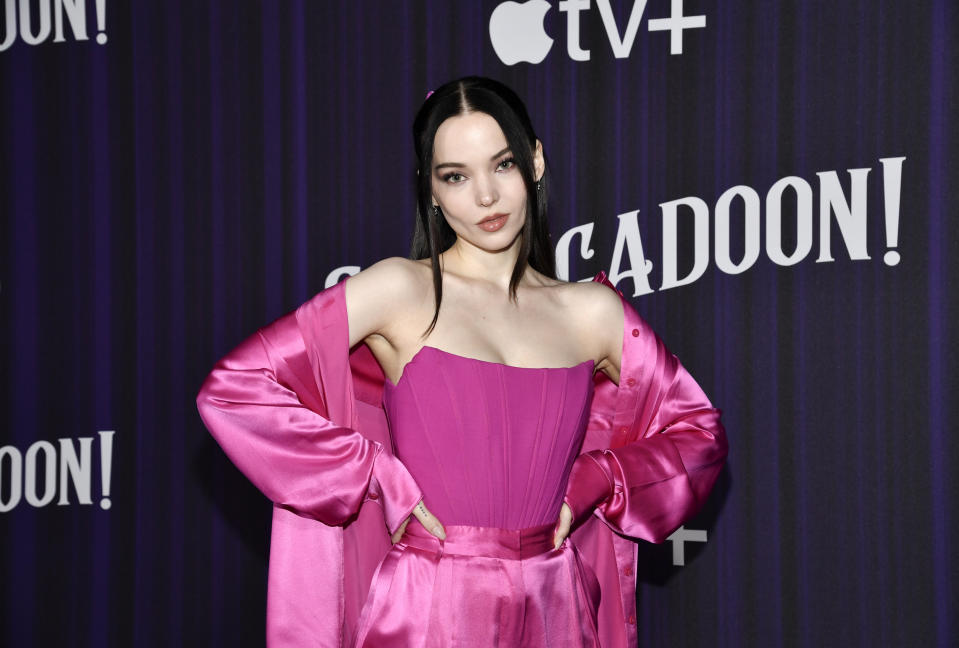 Dove Cameron participates in the "Schmigadoon!" season two cast photo call at the Park Lane Hotel on Tuesday, March 21, 2023, in New York. (Photo by Evan Agostini/Invision/AP)