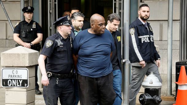 PHOTO: FILE - Suspected subway shooter, Frank James is escorted out by the FBI and NYPD officers from the 9th Precinct after having been arrested for his role in the attack at the 36th St subway station in Brooklyn, April 13, 2020 in New York City. (John Lamparski/Getty Images, FILE)