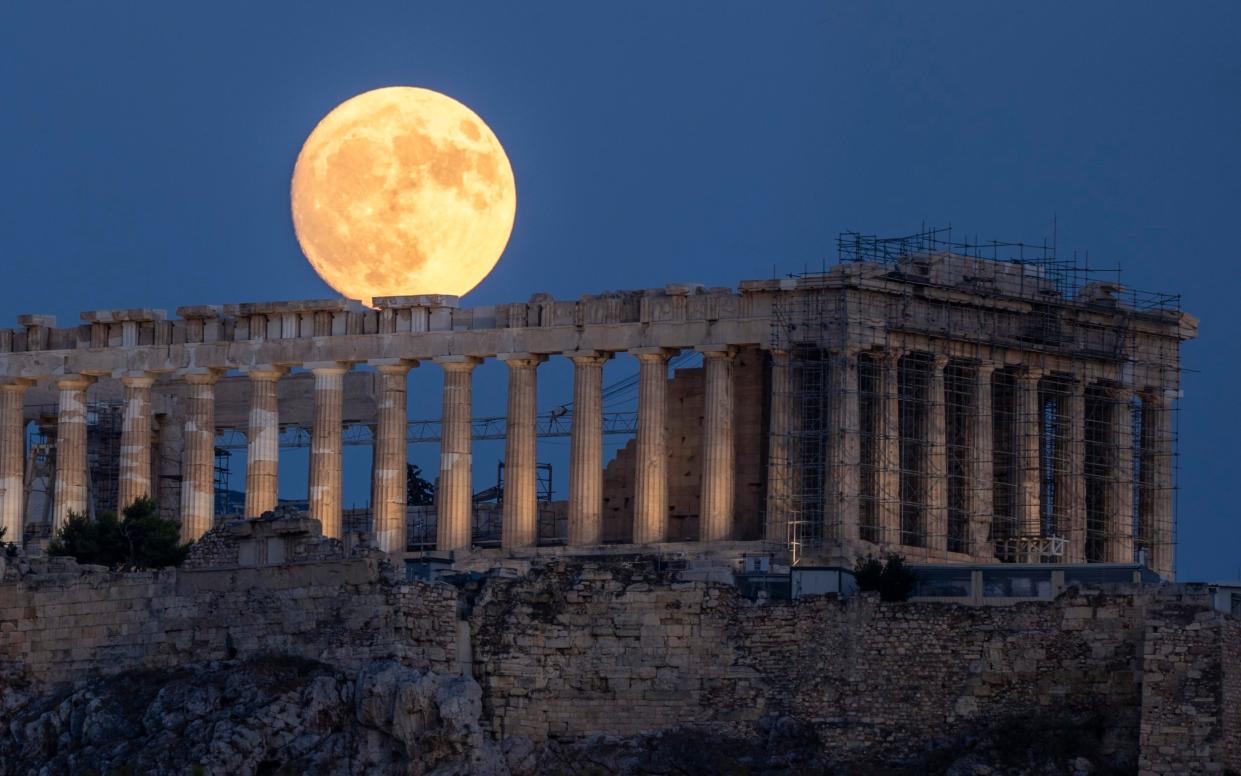 The Elgin Marbles originally adorned the Parthenon temple on the ancient Acropolis hill in Athens