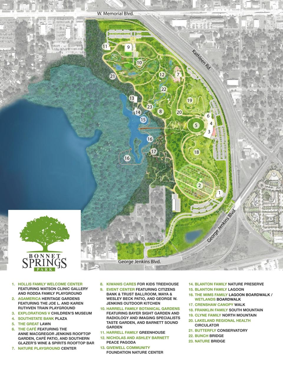 This detailed map of Bonnet Springs Park lays out where visitors will be able to find more than 23 features that are currently under construction.