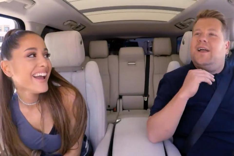 Hysterics: Grande was the latest person to join Corden for the skit (The Late Late Show)