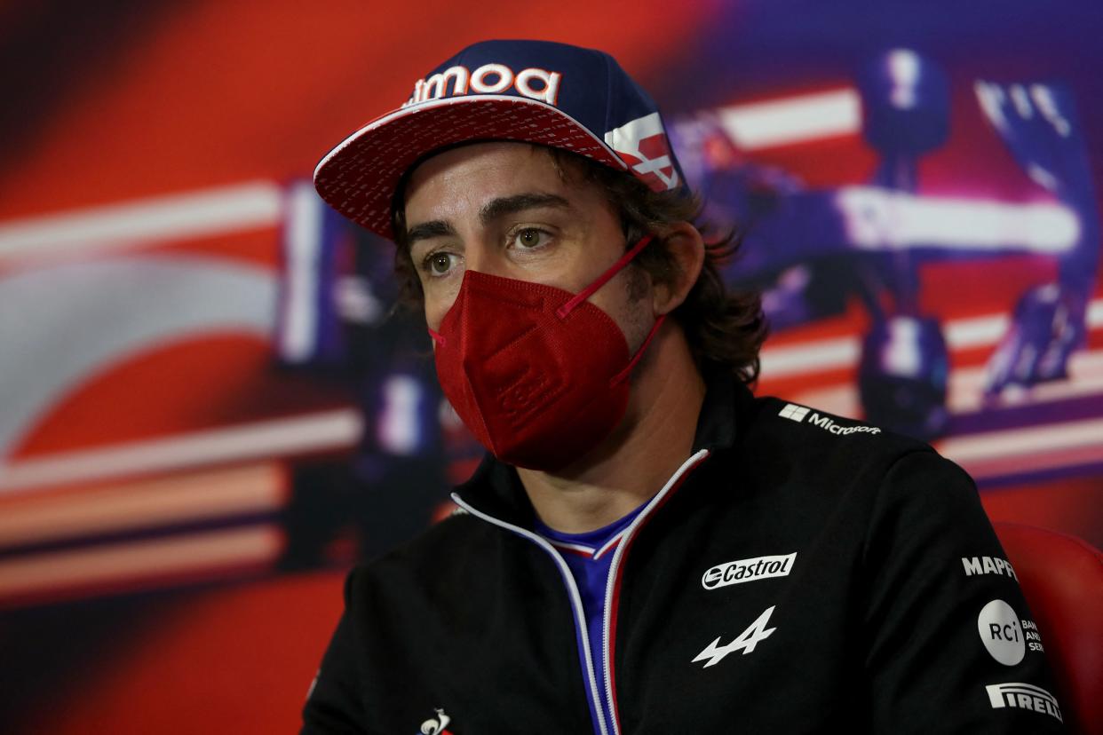 Alpine's Spanish driver Fernando Alonso attends a press conference at the Intercity Istanbul Park in Istanbul on October 7, 2021, ahead of the Turkish Formula One Grand Prix. (Photo by Sedat Suna / POOL / AFP) (Photo by SEDAT SUNA/POOL/AFP via Getty Images)