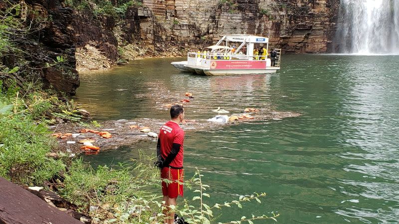 Canyon rock face collapses on tourists at Brazil waterfall