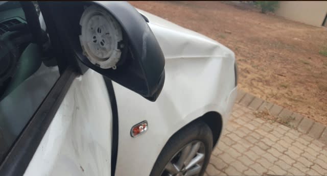 Buffalo chased by lions run into car on safari