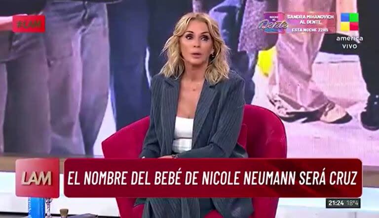 Yanina Latorre reveló el nombre del hijo de Nicole Neumann (Foto: captura TV)