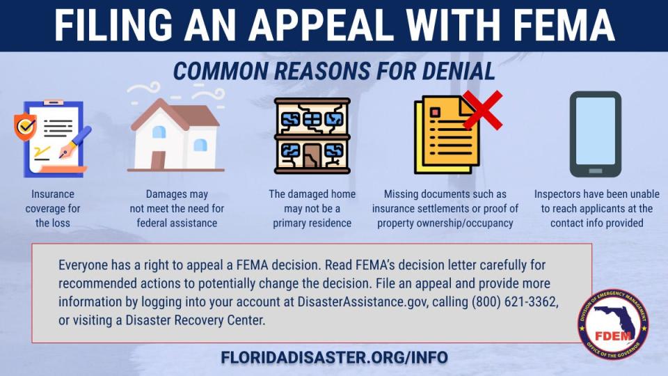 This graphic shows common reasons the Federal Emergency Management Agency may deny a claim.