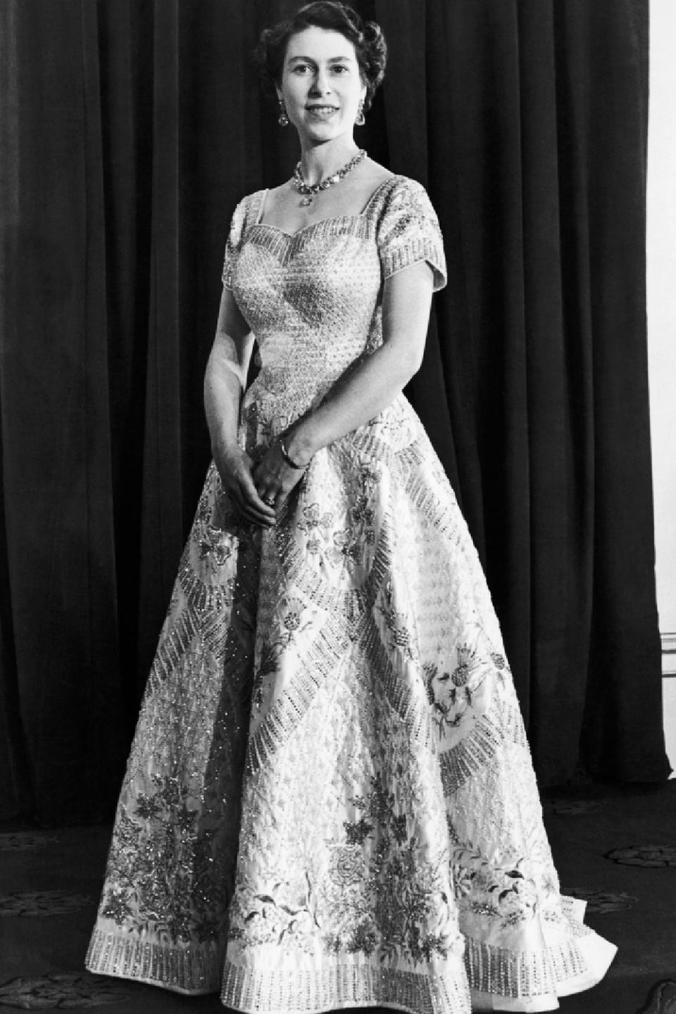 The Queen's dress was embroidered in a significant way