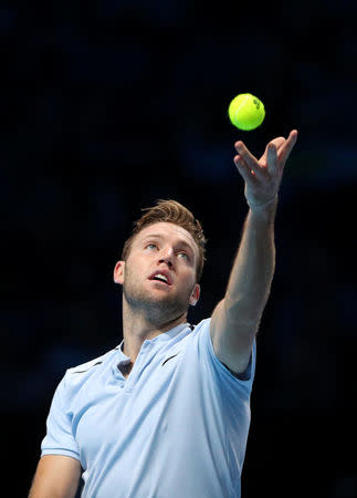 Tennis - ATP World Tour Finals - The O2 Arena, London, Britain - November 14, 2017 USA’s Jack Sock in action during his group stage match against Croatia's Marin Cilic REUTERS/Hannah McKay