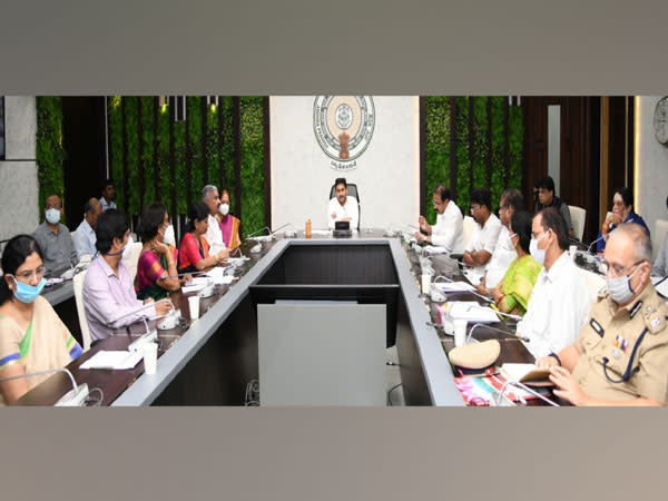 Andhra Pradesh Chief Minister YS Jagan Mohan Reddy with officials during a meeting on Tuesday.