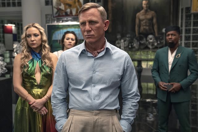 John Wilson/Netflix (Left-right:) Kate Hudson, Jessica Henwick, Daniel Craig, and Leslie Odom Jr. in 'Glass Onion: A Knives Out Mystery'