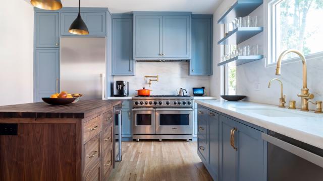 Useful Gray Kitchen & Interesting Aqua Island - 2 Cabinet Girls