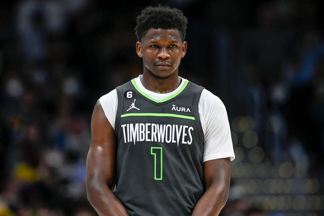 <p>AAron Ontiveroz/MediaNews Group/The Denver Post via Getty</p> Anthony Edwards (1) of the Minnesota Timberwolves stands during a break in action in the third quarter against the Denver Nuggets