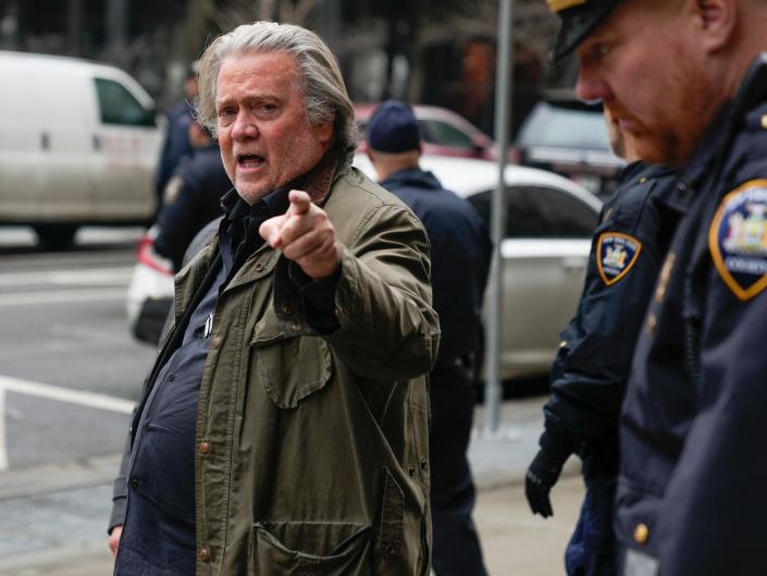 Steve Bannon arriving at state Supreme Court in Manhattan for a &#39;We Build The Wall&quot; charity scam case appearance.